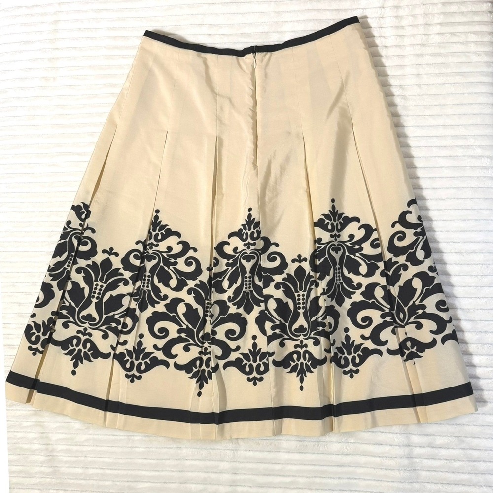 Haley & Kate Pleated Midi Skirt Womens 10 Cream Black Silk Blend Damask Exc - Picture 5 of 6